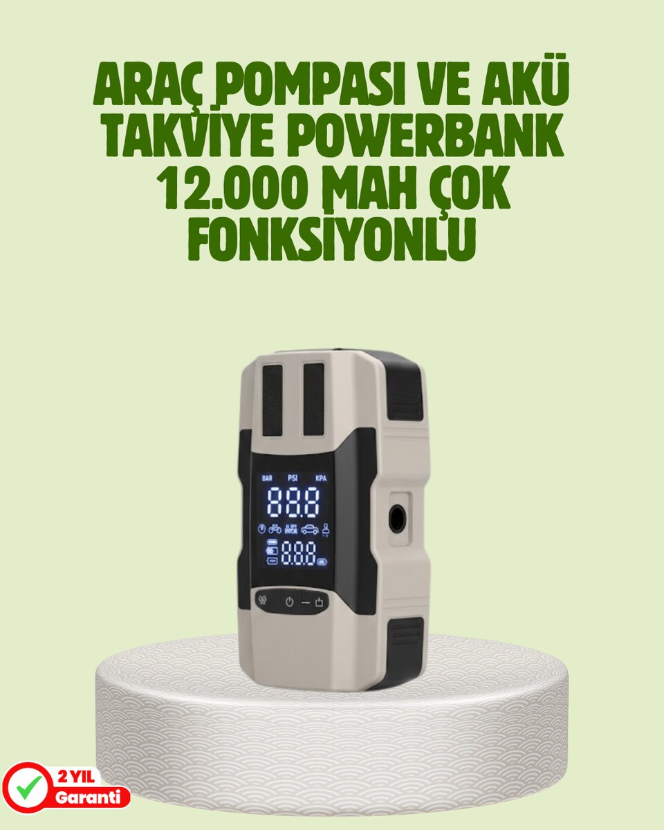 Araç Akü Takviye Cihazı ve Lastik Şişirme Pompası 12.000 mAh