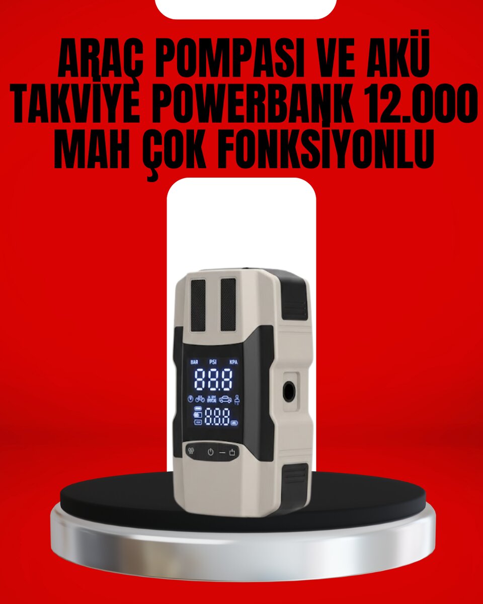 Dijital Ekranlı Araç Pompası Akü Takviye Powerbank 12.000 mAh