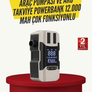 Araç Lastik Şişirme Pompası ve Akü Takviye Powerbank Bir Arada
