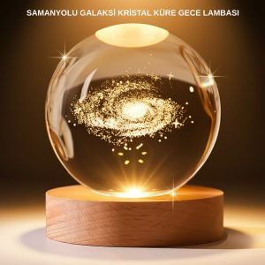 USB Bağlantılı Samanyolu Galaksi Küre Ahşap Standlı 3D Işıklı Dekor Lambası