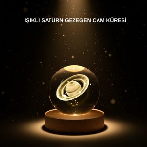 Ahşap Tabanlı 3D Satürn Kristal Küre Atmosfer Lambası