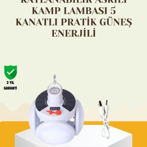 Güneş Paneliyle Şarj Olan Katlanabilir LED Çadır Lambası – 5 Kademeli Aydınlatma
