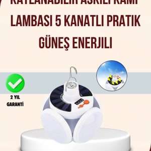 Güneş Enerjili USB Şarj Edilebilir 5 Modlu Katlanabilir LED Kamp Işığı