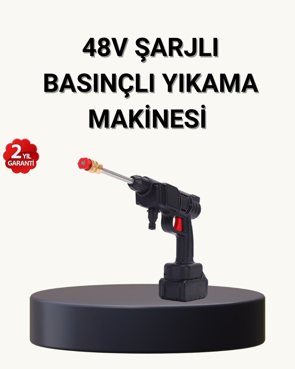 Taşınabilir Basınçlı Yıkama Makinesi – 5m Hortumlu Köpük Şişeli 48V Güçlü