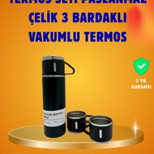 500 ml Isı Korumalı Çelik Termos ve Bardak Seti | Silikon Tabanlı Şık ve Pratik