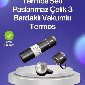 Isıyı Uzun Süre Koruyan 500 ml Termos Seti | Çelik Gövde 2 Bardaklı Hediye Kutulu