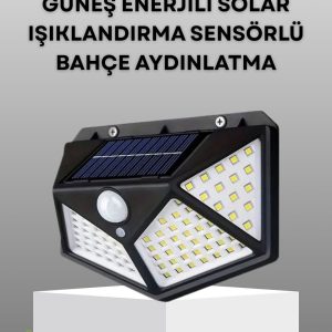 100 LED Solar Lamba Hareket Algılamalı Bahçe Duvar Dış Mekan Aydınlatma