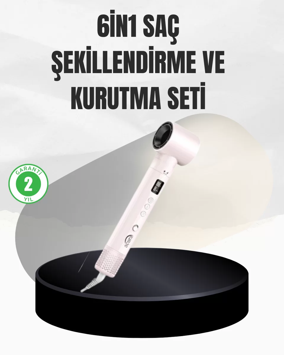 6 Başlıklı Hızlı Kurutma ve Bukle Şekillendirme Seti
