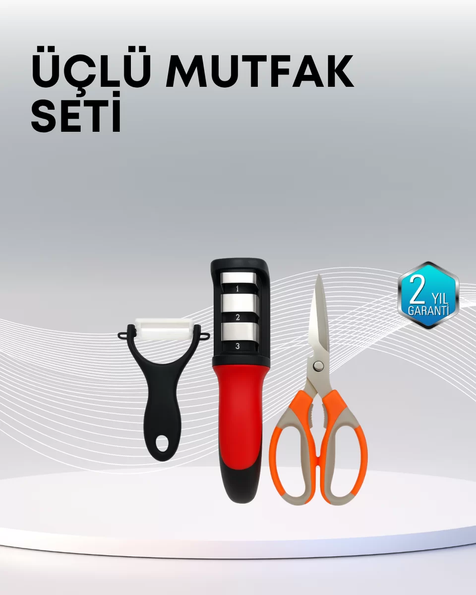 Çok Fonksiyonlu Mutfak Makas Seti – 3 Makas Bileyici ve Soyacak Dahil