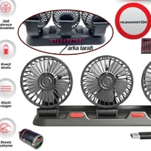 Vantilatör 12V Usb Soketli Torpido Üstü 3 Lü+Numaratörlü