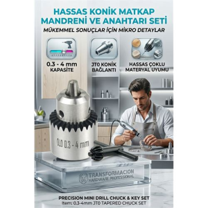 JT0 Konik Mandren Seti | 0.3-4mm Hassas Matkap Ucu Tutucu Anahtarlı 723172