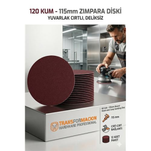 12 ADET 120 KUM Yuvarlak Cırtlı Zımpara Diski 115 mm Deliksiz Zımpara Kağıdı 723217
