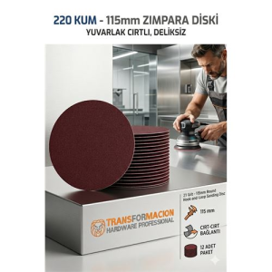 12 ADET 220 KUM Yuvarlak Cırtlı Zımpara Diski 115 mm Deliksiz Zımpara Kağıdı 723219