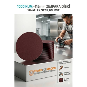 12 ADET 1000 KUM Yuvarlak Cırtlı Zımpara Diski 115 mm Deliksiz Zımpara Kağıdı 723224