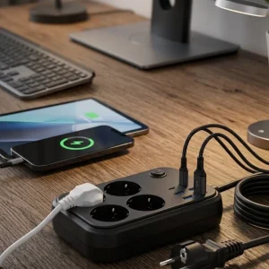 Termal Korumalı Uzatma Kablosu 4 Priz USB ve Type C Çoklu Şarj İstasyonu