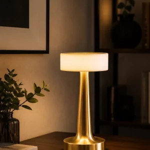 Kablosuz Mantar Masa Lambası Gold Kare Tasarım Type C Şarjlı