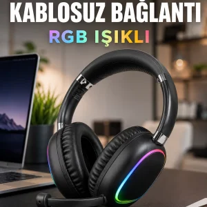 Bluetooth 5.0 Kablosuz Kulak Üstü Kulaklık Mikrofonlu RGB Aydınlatmalı